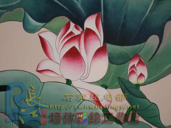 经典工笔荷花手绘电视墙 作品七十九 -石家庄墙体彩绘手绘 -搜房博客