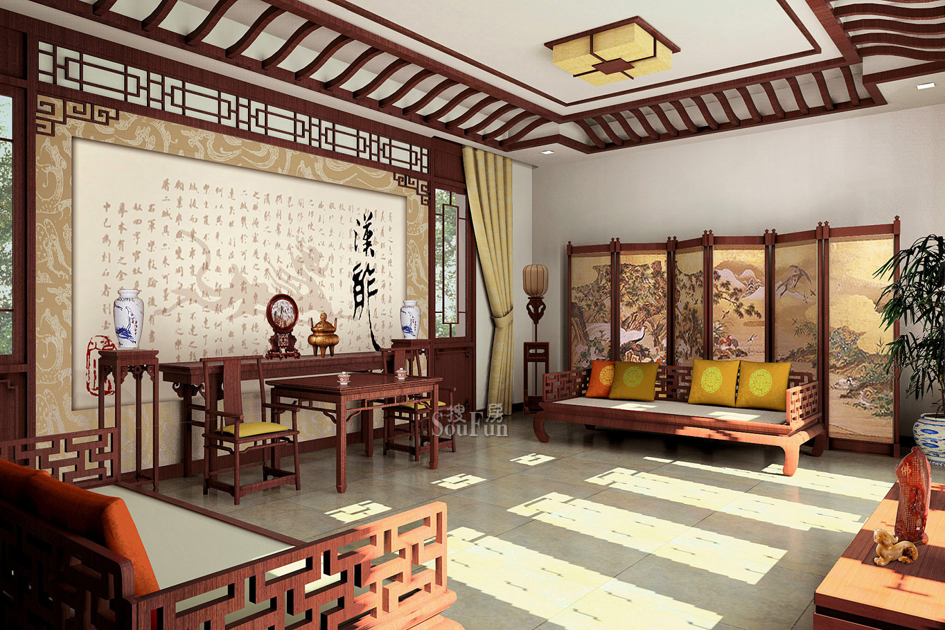 中式民宿庭院景观 - 效果图交流区-建E室内设计网